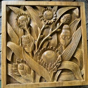 Handmade Hawaiian Carving Protea Flower